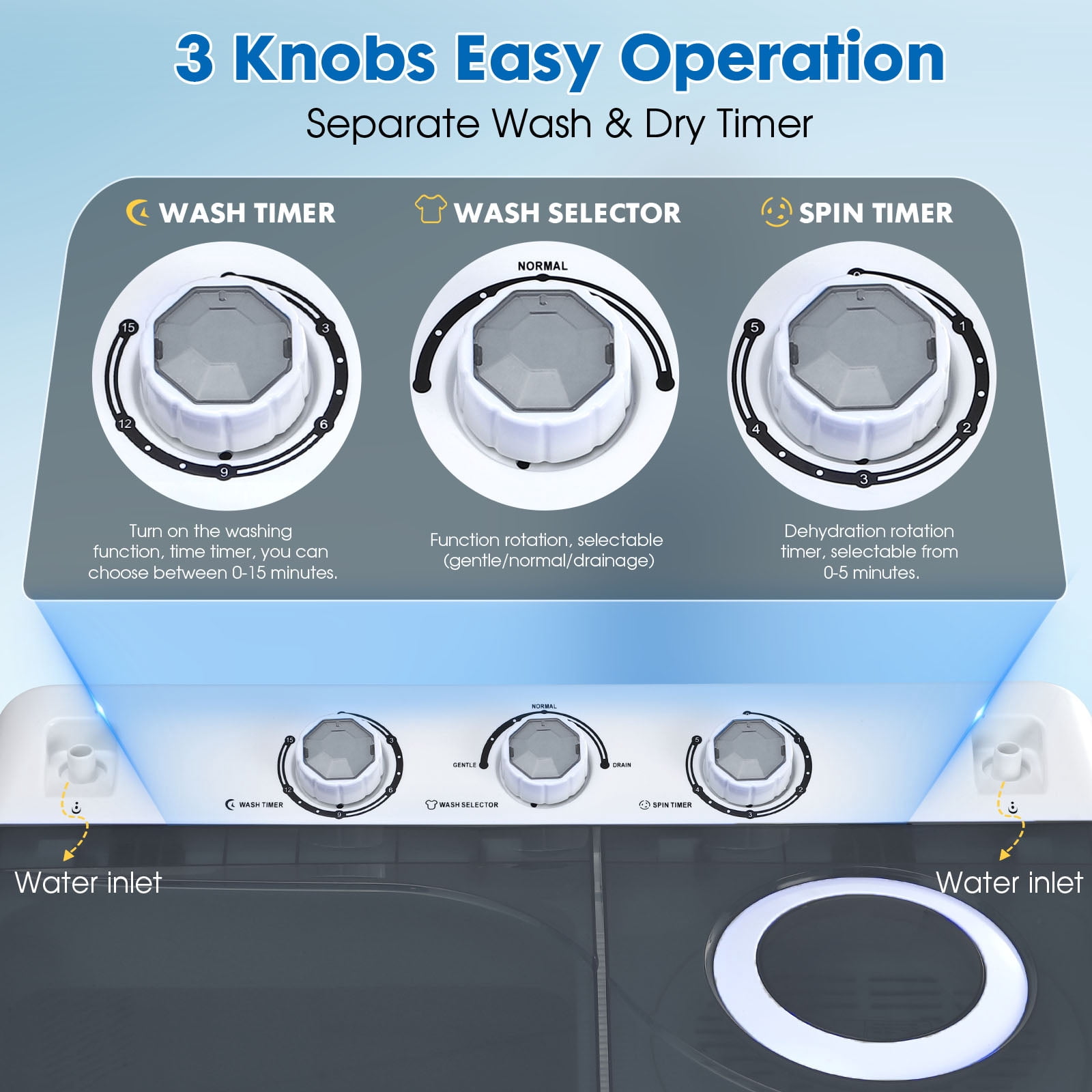 Portable Washing Machine, 28lbs Twin Tub Washer Mini Compact Laundry Machine with Drain Pump,Compact Washer for Home Dorm Apartment,Grey