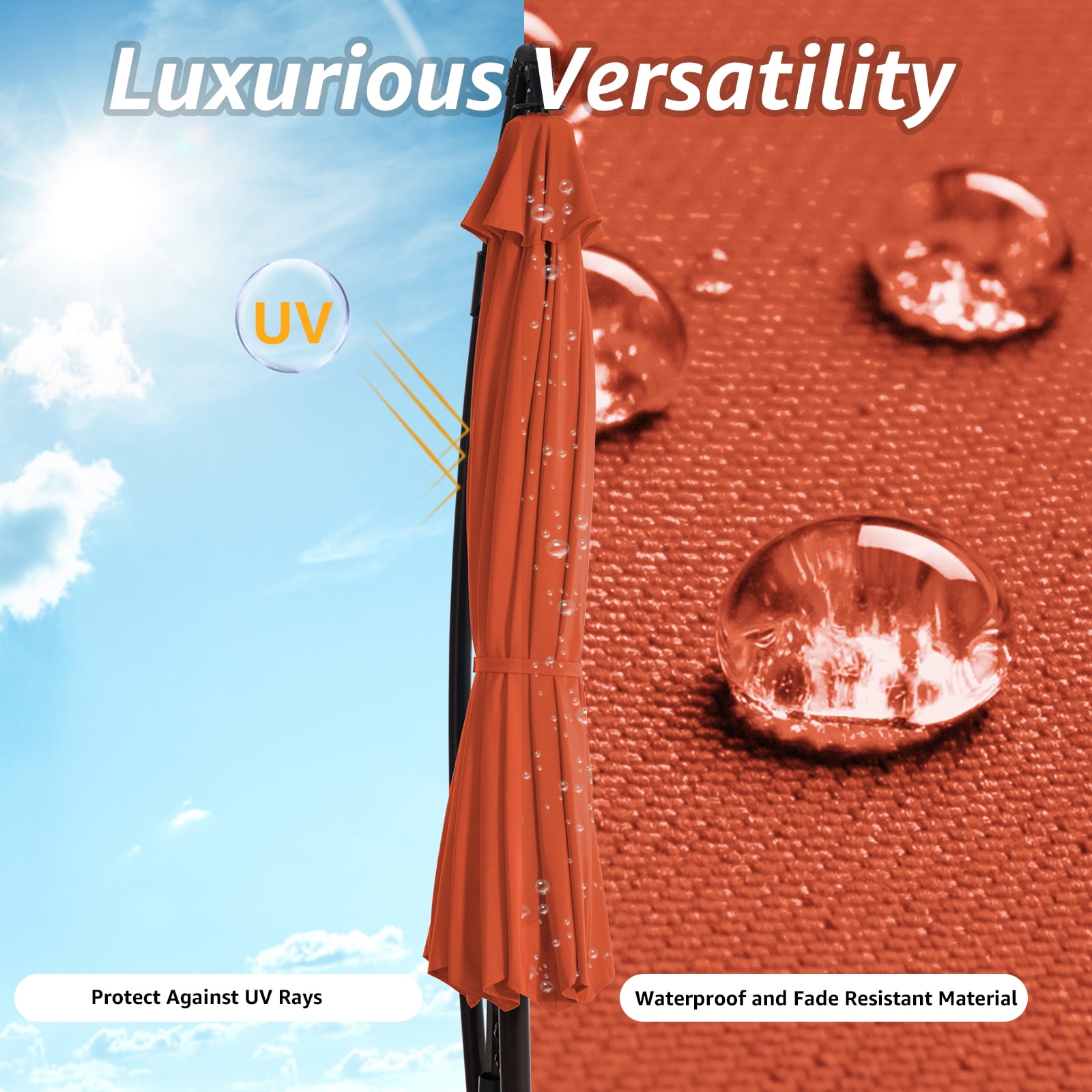 WULFUL 10ft Offset Hanging Outdoor Cantilever Patio Umbrella for Garden, Orange