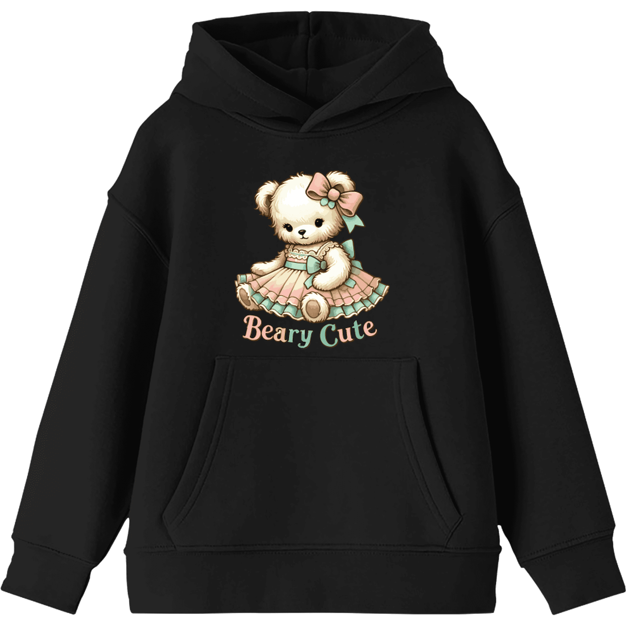 Beary Cute Teddy Bear Boy s Black Long Sleeve Hoodie-Small