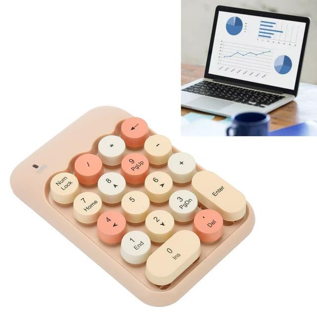 Pavé Numérique Sans Fil, Pavé Numérique Ergonomique Rétro 2.4GHz, 18 Touches Colorées Touches Rondes Mini Clavier Numérique avec Récepteur USB pour PC Bureau Ordinateur Portable Notebook