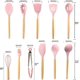 thumbnail image 2 of Utensilios de cocina de silicona ZHCH 12 piezas resistentes al calor con mango de madera color rosa, 2 of 5