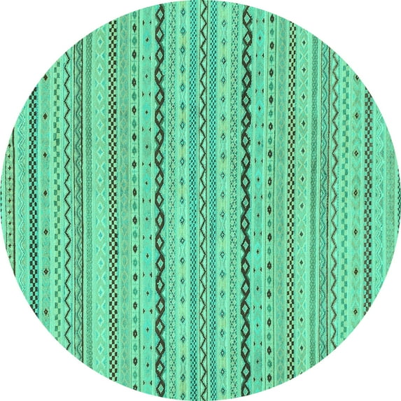 Ahgly Company Machine Washable Indoor Round Solid Turquoise Blue Modern Area Rugs, 4' Round