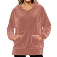 thumbnail image 5 of Fesfesfes Women's Casual Velour Hooded Pullover Sweatshirt Long Sleeve Drawstring Hoodie Top with Kangaroo Pocket Solid Color Loose Fit for Fall Winter Daily Wear, 5 of 8