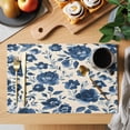 thumbnail image 2 of Navy Blue Floral Placemats Set of 4 Spring Retro Botanical Flowers Place Mats Indoor Wipeable Table Mats Washable Cloth Dining Table Placemats for Kitchen Holiday Party Home Decor 13x19 Inch, 2 of 9