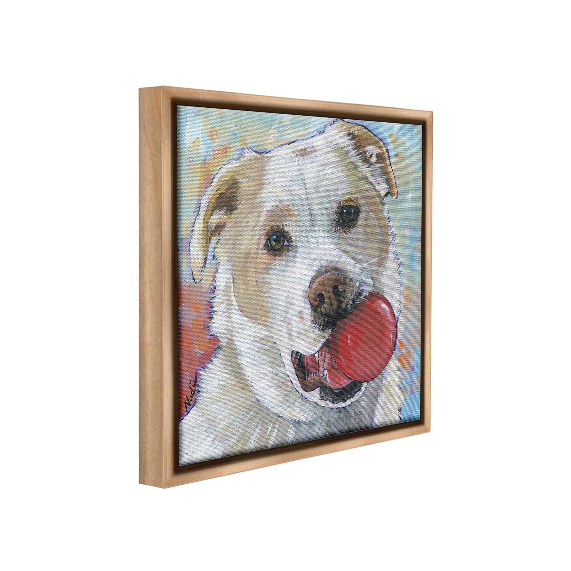 Stupell Industries Dog & Ball Portrait Animals & Insects Painting Brown Floater Framed Canvas Art Print Wall Art, 18 x 18