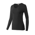 thumbnail image 2 of A2Y Women's Junior Slim Fit Basic Solid Cotton Long Sleeve V-neck Top Shirt Black S, 2 of 3