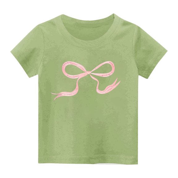 YAYUBA Kid T Shirts Girls Cartoon Print Round Neck Back To School Short Sleeve T-Shirt Cute Pullover Tops Preppy Toddler Clothes for Girls, 6-7 Years, Green