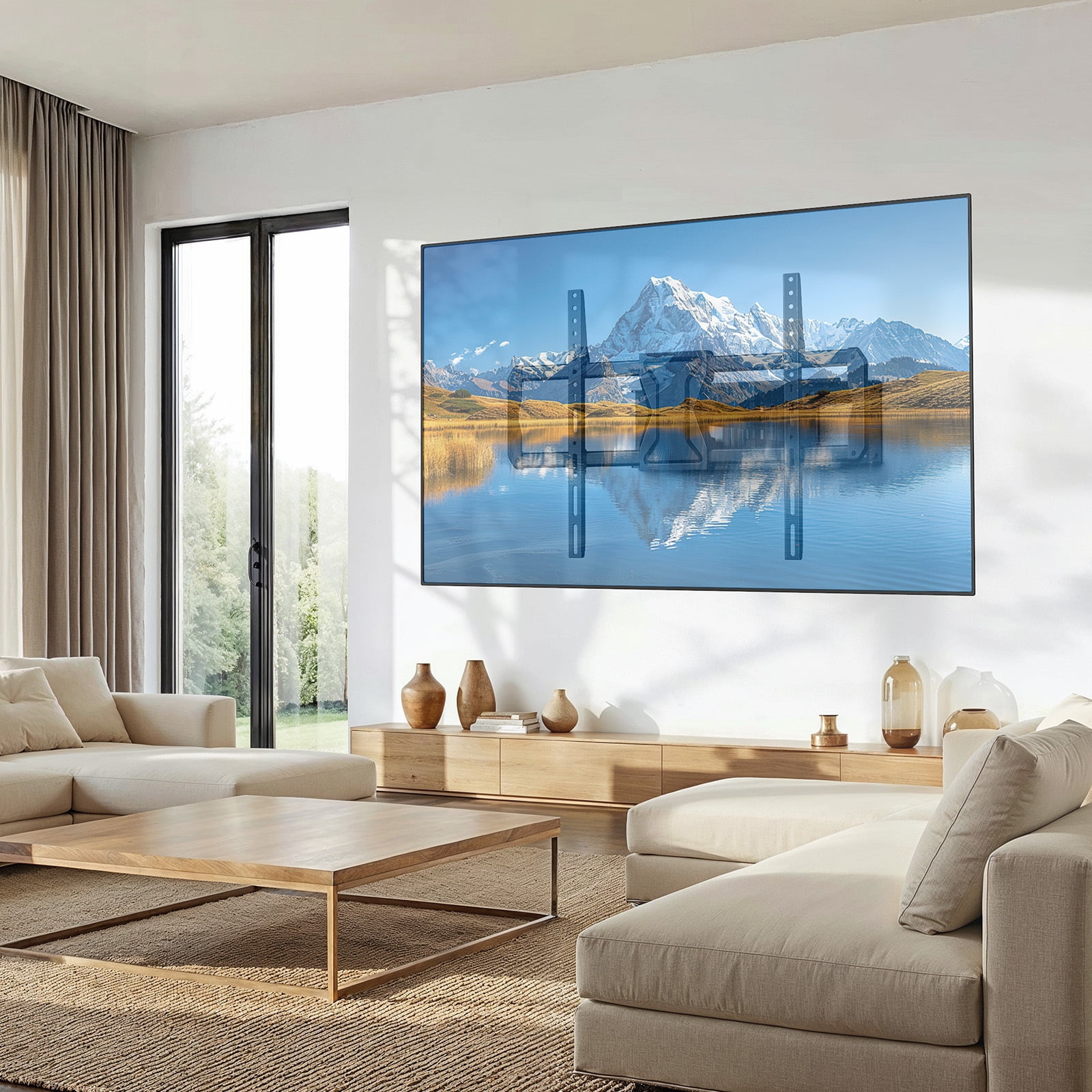 MountFTV Full Motion TV Wall Mount for 37-84" TVs, Max 600x400mm, Fits 16" Wood Studs, Holds up to 110lbs, TV Mount Bracket with Dual Articulating Arms, Swivel, Tilt Extension