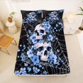 thumbnail image 5 of Homewish Halloween Skull Skeleton Queen Sheets,Blue Flowers Spider Web Queen Sheet Sets,4-Piece,1 Flat Sheet, 1 Fitted Sheet and 2 Pillowcases, 5 of 6