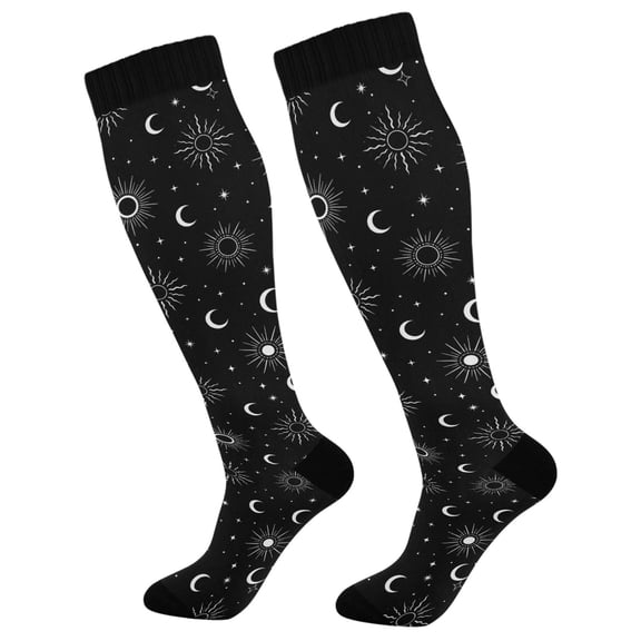 joogoo with Celestial Sun and Moon Pattern Knee High Socks Women Men Long Sock