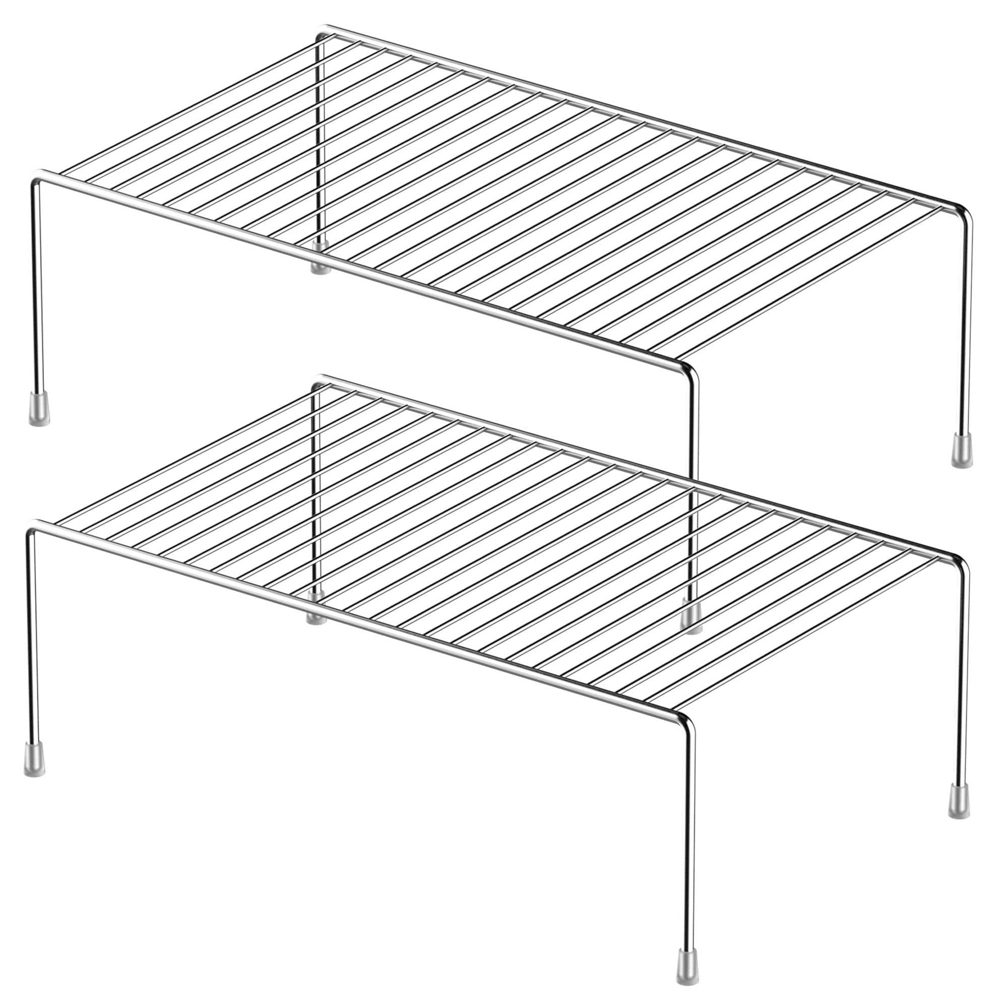 SANNO 2 Pack Large (15.7 x 9.4 Inch) Freezer Cabinet Storage Shelf Rack, Rustproof Stainless Steel Kitchen Organizer Space Saver for Fridge Pantry Shelves Countertops - Chrome
