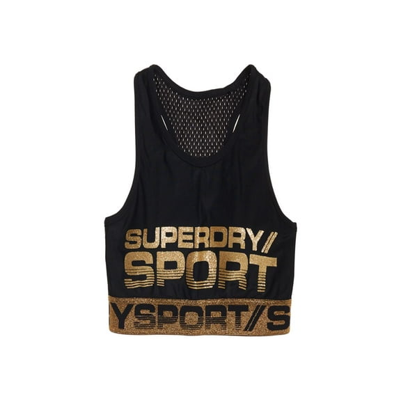 Superdry Womens Bolt Sports Bra, Black/Gold, 8