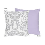 Sweet Jojo Designs Lavender Gray and White Damask Print Elizabeth Decorative Accent Throw Pillow for a Girl Bedding