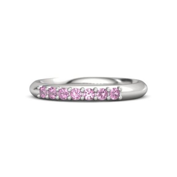 Pink Pink Tourmaline Half Eternity Stackable Band Ring 925 Sterling Silver Ring Valentine Gift New Year Gift Bridal Gift Size US- 4