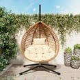 thumbnail image 2 of Indoor Outdoor Hammock Chair With Stand, Rattan Egg Swing Hanging Chair With Cushion For Balcony Bedroom Garden, 2 of 14