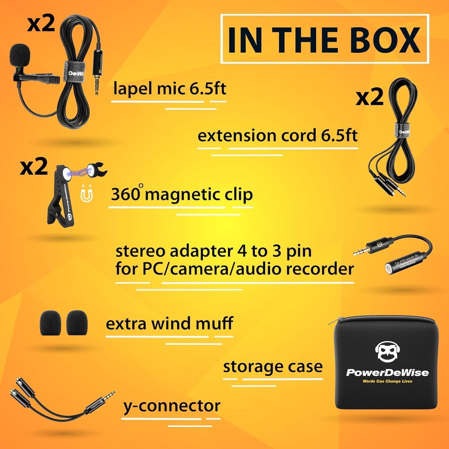 PowerDeWise Dual Lavalier Microphone Set, Wired Clip-On Lapel Microphones with Extension Cables and TRS Adapter, Plug and Play for Smartphones, DSLR Cameras, Interviews, Vlogging, Podcasts