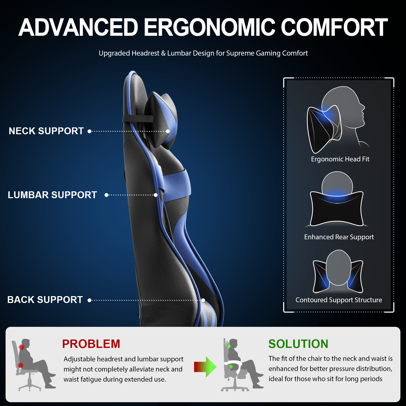 Soontrans Gaming Chair with Footrest, Blue photo 6