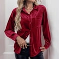 thumbnail image 6 of qelini Velvet Shirts for Women Long Sleeve Tops Basic Tee Solid Lapel Collared Button Down Dressy Formal Blouses with Pocket, 6 of 8