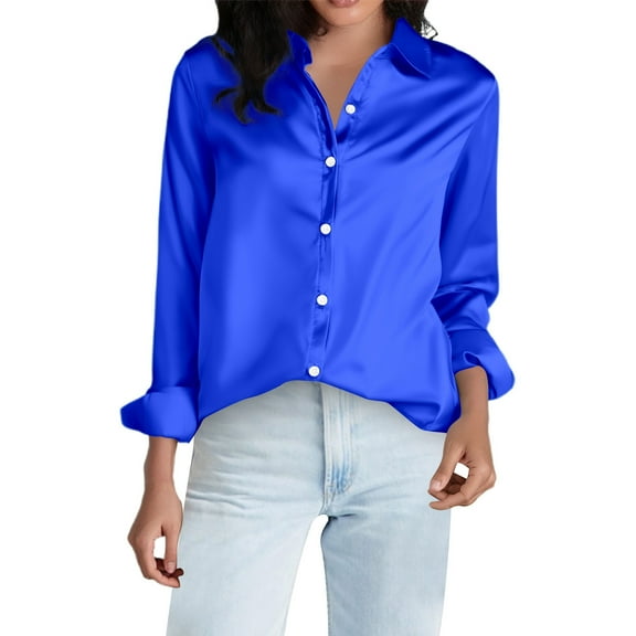 Beach Vacation Clothes for Women, Womens Tops, Elegant Satin Button Down Women Shirts Long Sleeve Blouses Casual Business Wear Blouses Tops Comfortable Stylish Fashion Ladies Shirts