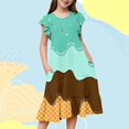 thumbnail image 2 of Gunia Hawaiian Dresses For Girls Sleeveless Casual Party Wear Ice Cream Print Tiered With Flutter Sleeves Kids Comfortable Elastic Waist Sundress For Holiday Beach Green 6-15 Years, 2 of 6