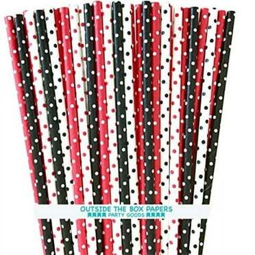 paper drinking straws - black red and white polka dot - ladybug theme - 7.75 x .25 inches - 100 pack - outside the box papers brand