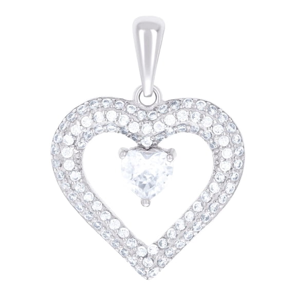 925 Sterling Silver Womens Love Heart Round Cubic Zirconia Heart Charm Pendant Necklace 25.4x18.7mm Wide Pendant for Wom