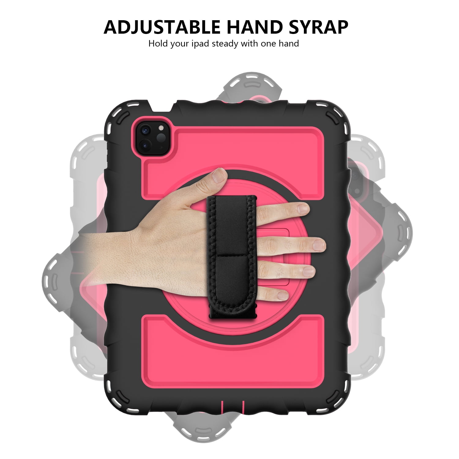Allytech iPad Air 5 4 10.9 Case 2022/2020, Heavy Duty Shockproof Kids Case with Pencil Holder Hand Strap Kickstand Shoulder Strap for Apple iPad Air 5th 4th Generation 10.9 Inch -Black/Rose