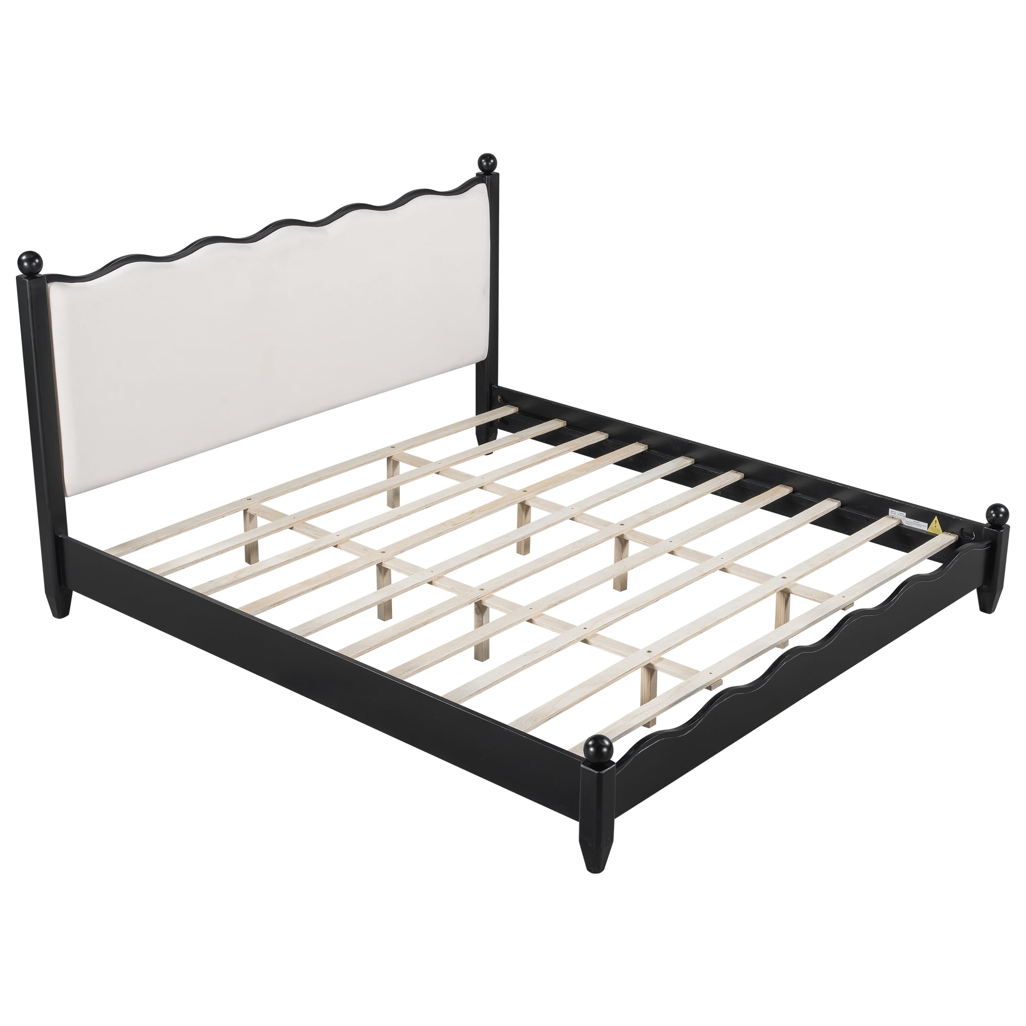 Euroco Wood King Size Wood Platform Bed with Upholstery Headboard, Black