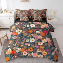 Castle Fairy Colorful Flower Twin Bedding Sets 7-Piece for Kids Teens,Spring Garden Bedding Comforter Set Microfiber,Vintage Floral Aesthetic Breathable Sheet Sets,Breathable Home Decor,Reversible