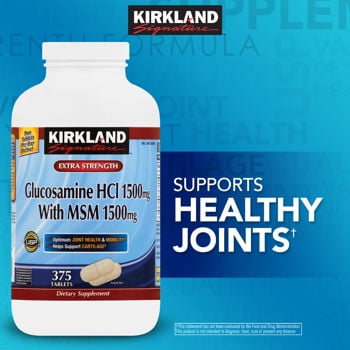 Kirkland Signature Extra Strength Glucosamine HCI 1500mg, With MSM 1500 mg,  375-Count  Tablets