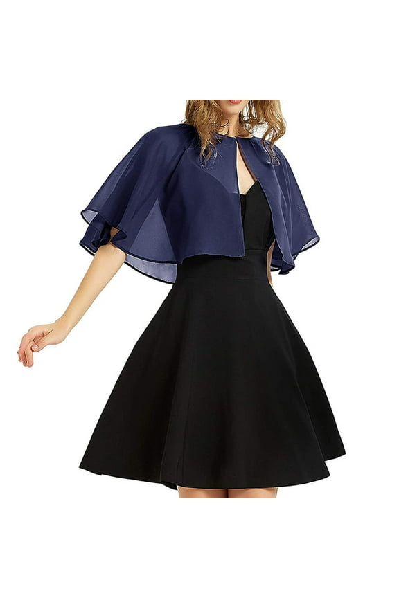 Women's Soft Chiffon Shawl Capelets Shawls and Wraps 1920S Shawl Accessories for Women Cardigan Open Front Sheer Scarf Wraps Shrug for Evening Dress Wedding Cape Bolero Flapper Cover Up Navy