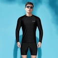 thumbnail image 3 of Traje de baño para hombre, manga larga, parte superior de cinco puntos, bañador de entrenamiento de natación profesional, piel de tiburón, secado rápido, buceo, 3 of 4
