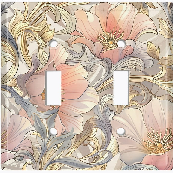 Metal Light Switch Wall Plate Outlet Cover (Printed Image of Rustic Flowers - Double Toggle)