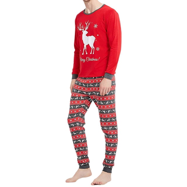 Ensemble de Pyjamas 2 Pcs pour la Famille, Décontracté, Imprimé d'Orignal, Rouge, Robe Parent-Enfant, Tenue Quotidienne