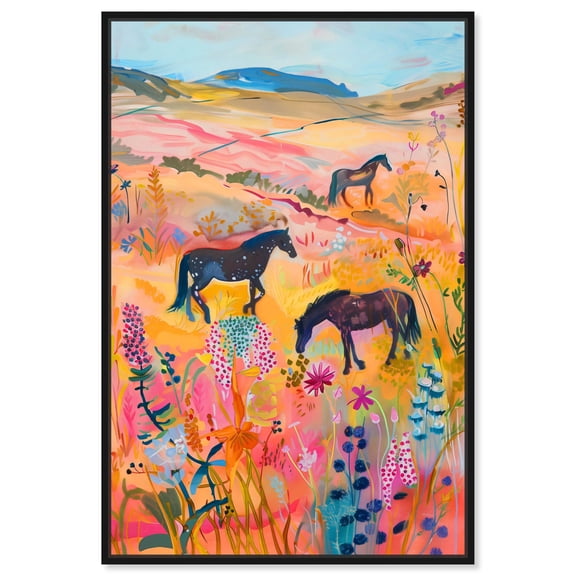 Horses in Beautiful Pasture II Canvas Trendy Western Print by Art Remedy, Black Frame, 10" x 15"