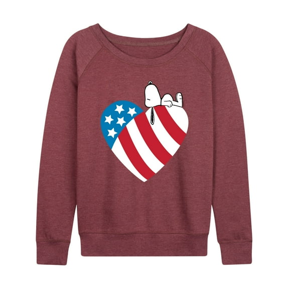 Peanuts - Snoopy On Flag Heart - Women's Lightweight French Terry Long Sleeve Shirt