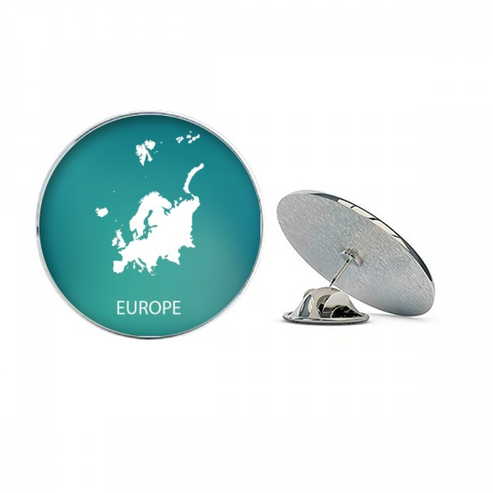 Europe Continent Outline Outline Map Round Metal Tack Hat Pin Brooch