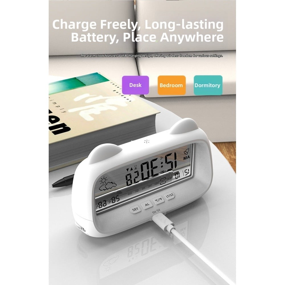 Transparent Lcd Digital Alarm Clock With Calendar Timer Temperature Humidity