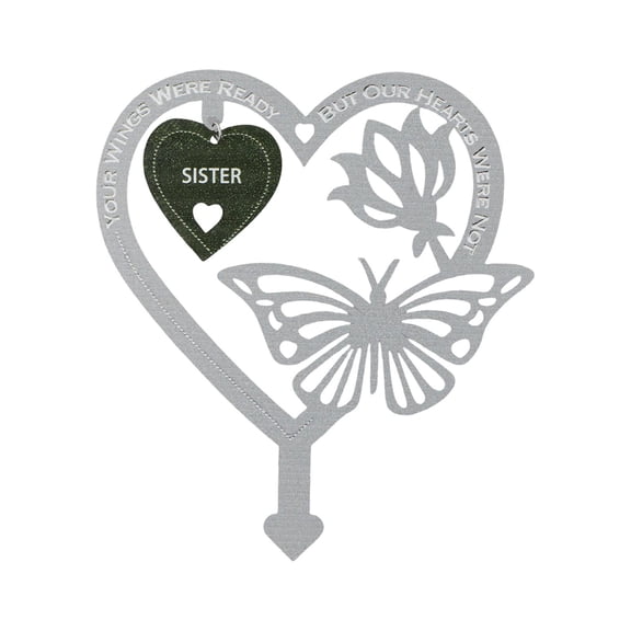 Sleek Heart-Shaped Lawn Insert with Butterfly and Flower Decor, Tribute Plaque for Garden Memorials
