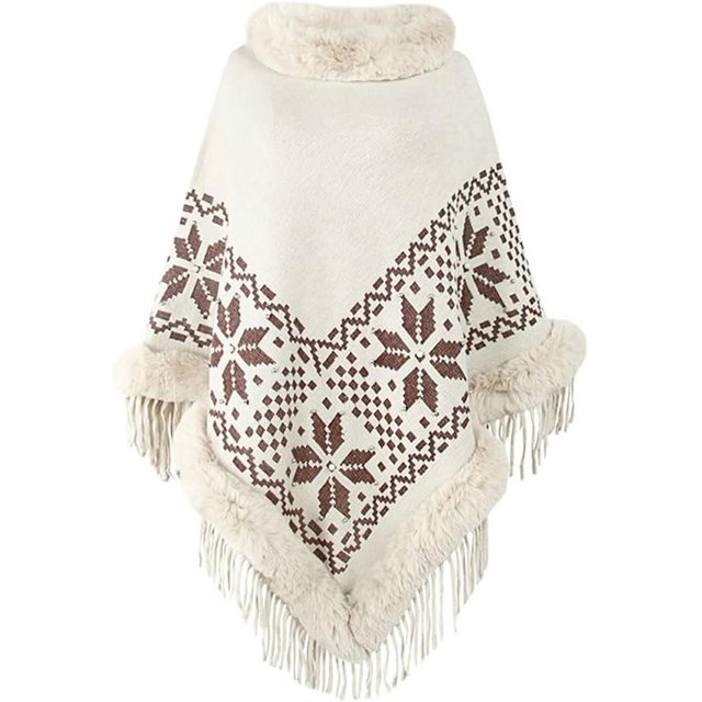Kukuzhu Châle Cardigan pour Femmes Col Poncho Cape Chandail Mode Hiver avec Franges