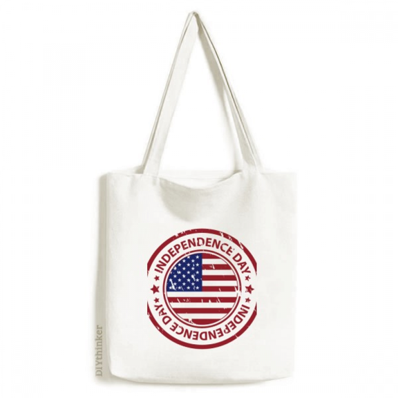 USA Independence Day Flag Red Postmark Tote Canvas Bag Shopping Satchel Casual Handbag