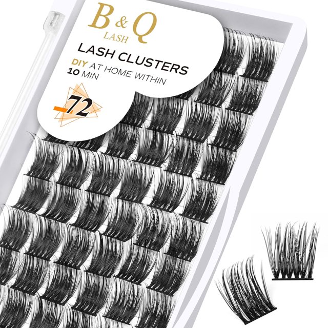 Lash Clusters Extensiones de pestañas DIY 72 grupos de pestañas CD Curl B&Q LASH Mega Volumen Pestañas individuales Extensiones de grupos de pestañas Wispy Lashes Cluster DIY en casa (NM-D-8-16MIX)