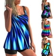 thumbnail image 6 of Douhoow 2PCS Women Swim Shirt + Shorts, Geometry/Rainbow/Butterfly Print Swimming Tops Swimwear, 6 of 7
