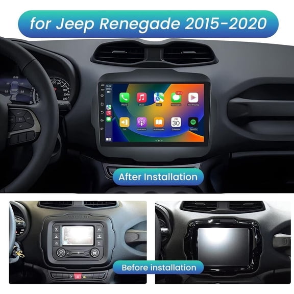 Corfhy Android 13 Car Stereo for Jeep Renegade 2015-2020, 9 inch Fit for Wireless Apple Carplay and Android Auto Head Unit Built-in WiFi GPS Navigation Bluetooth DSP, 2 32G
