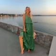 thumbnail image 4 of Summer Dress, Halter V Neck Sleeveless Ruffles Loose Maxi Dress Casual Elegant Beach Wedding Guest Graduation Cocktail Dress Maxi Sweater For Women Maxi Dresses Tshirt Clothes (L, Green) ZMTing, 4 of 4