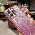 thumbnail image 4 of Compatible with iPhone 15 Pro Max Case Plating Magnetic [Support for Magsafe] Bling Glitter Sparkly Leopard Back Diamond Camera Lens Cover Crystal Matte Luxury Case for Girls Women -Pink, 4 of 13