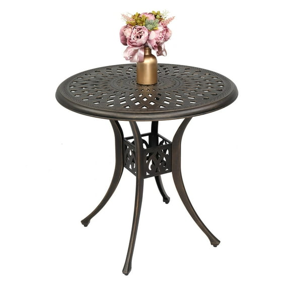 EasingRoom Round Cast Aluminum Dining 31" Table, Compact Bistro Table with Umbrella Hole Conversation Table, Antique Bronze