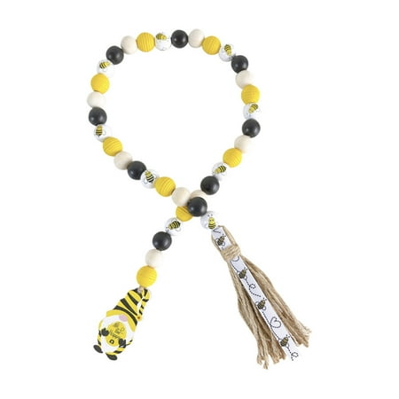 

Bee Wood Bead Garland With Plaid Tassels & Be Happy Tag (28 ) 3 Color Nature Wooden Beads Handmade Honeybee Bead Garland Spring Summer Bee Lover Gifts Bee Farmhouse Tiered Tray Decor