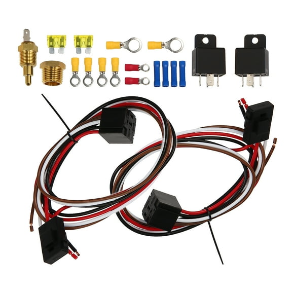 Dual Electric Fan Relay Kit with Thermostatic Sensor Switch 185 on 175 Off 40A Radiator Electric Cooling Fan Wiring Kit