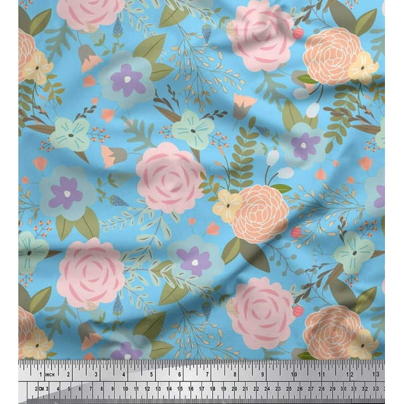 Soimoi Cotton Duck Fabric Leaves & Floral Artistic Print Fabric by The Yard 42 Inch Wide